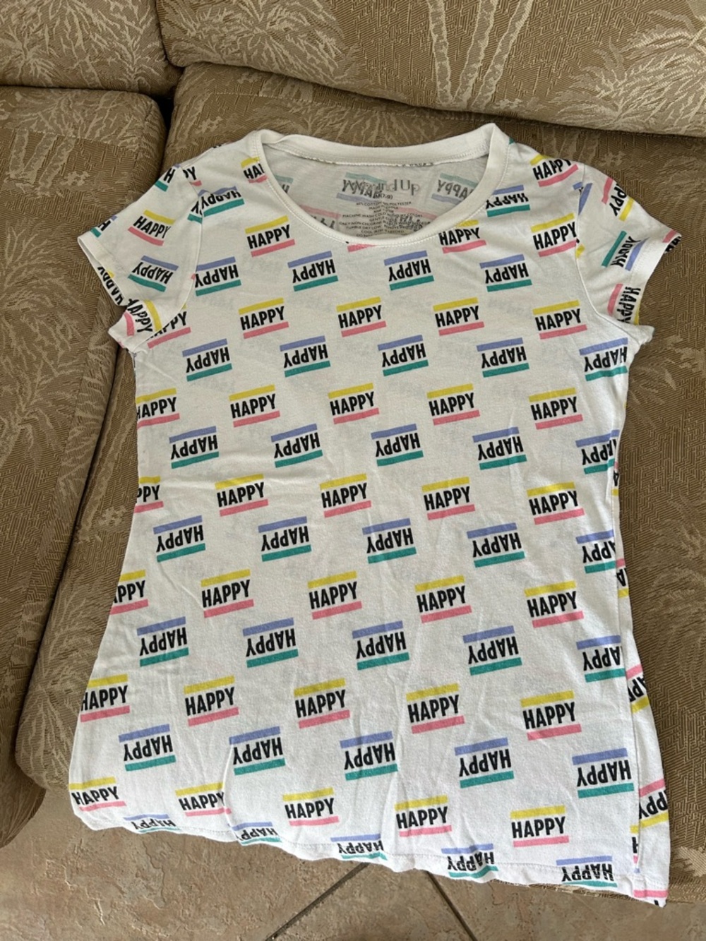 Wound Up White Tee with Multicolor HAPPY Bars